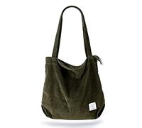 KALIDI Thicken Corduroy Totes Bolsa de mano de gran capacidad, bolsas de hombro con cordón de cremallera, para mujeres, niñas, bolsa de compras informal para el trabajo, la escuela, Green, Large