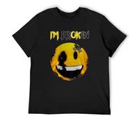 KALIKADUO Confused Smile I'm Broken Invisible Illness I'm Ok Broken Unisex 100% Cotton Short-Sleeve T-Shirts Black L