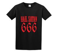 KALIKADUO Hail Satan 666 Inverted Cross Baphomet Pentagram Satanic Symp Unisex 100% Cotton Short-Sleeve T-Shirts Black S