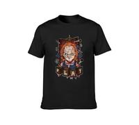 KALIKADUO Wgf Puppet Chucky Childs Puppet Halloween Horror Play Bloody Blood Unisex 100% Cotton Short-Sleeve T-Shirts Black XL