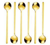 KALIONE 6 cucharas de café de acero inoxidable dorado, 15,2 cm de largo, 3,8 cm de ancho, 6 piezas, aptas para lavavajillas, estilo clásico