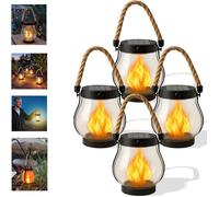 Kaliqo - Farolillo solar para exteriores, 4 unidades, con llamas bailando, 1500 mAh, IP65, resistente al agua, para mesa de exterior, terraza, balcón, patio decorativo