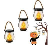 Kaliqo Solar Lantern Outdoor Lights, Camp Lamp Solar Flame, Dancing Flamesolar Lantern Outdoor Lights, With Dual Charging Mode of Solars & USB for Garden & Yard (3pcs)