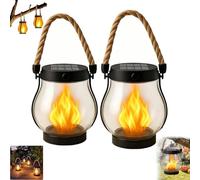Kaliqo Solar Lantern Outdoor Lights, Hemp Rope Flame Lights, Dancing Flame Solar Lantern, Decorative and Atmospheric, Suitable for Gardens, Camping, and Courtyards (2Pcs)