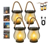 Kaliqo Solar Lantern Outdoor Lights，Kaligo Rope Hanging Flame Lanterns，Water Proof Hemp Rope Hanging Flame Lamp，Solar And Usb Dual Charging Mode，Courtyard Patio Porch Garden Decorative Lights (4)