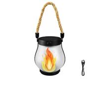 Kaliqo Solar Lantern Outdoor Lights,Waterproof Dancing Flame Solar Lantern Outdoor Lights，Hemp Rope Hanging Flame Lanterns for Garden Yard Decorations,Patio, and Camping-A