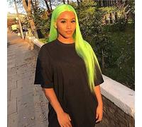 Kalisa Peluca de encaje frontal de color verde neón, larga y recta, color verde fluorescente, raya libre, peluca natural resistente al calor, sin pegamento, pelucas suaves para mujer, 24 pulgadas