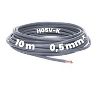 Kalitec 10 metros H05V-K 0,5 mm² gris cable flexible I PVC cable individual I cable 0,5 mm2 I cableado fino I cable de un solo cable I alambre de conmutación ignífugo