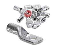Kalitec 10x Terminales de Cable Tubular 120 mm² M8, Conectores de Cobre | Terminales de tubo de compresión sin orificio visual, aptos para crimpadora, ideales para sistemas solares y automoción