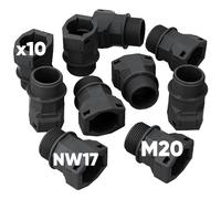 Kalitec 3805002 - Racor recto para manguera (10 unidades, M20, conector de tubo corrugado NW17, pieza de conexión, racor de tubería), color negro