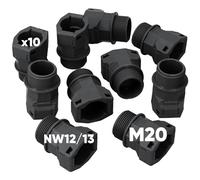 Kalitec 3805008 - Racor recto para manguera (10 unidades, M20, NW12 + 13 I), color negro