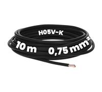 Kalitec Cable de Cableado H05V-K Negro 10 Metros - 0,75 mm² I PVC Single Header I Litze I Hostil I Un Solo Alambre I Conmutación Ignífugo