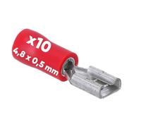 Kalitec FHR485 - 10 Conectores Electricos Casquillos Planos Rojos 4,8 x 0,5 mm, Conexiones Cables Electricos 0,5-1,5 mm², Aislado, Latón, Cuello de PVC, para Coche e Industria