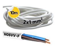 Kalitec H05VV-F - Cable de manguera (10 m, 2 x 1 mm², cable de alimentación sin conductor de protección, cable de PVC para interiores, cable eléctrico blanco, cable de lámpara, cable flexible, 2