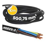 Kalitec H05VV-F - Cable de manguera (10 m, 5 x 0,75 mm², cable de alimentación 5G0,75 mm², con conductor de protección, cable de PVC para interiores, cable eléctrico negro, cable de lámpara flexible