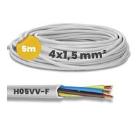 Kalitec H05VV-F - Cable de manguera (5 m, 4 x 1,5 mm², cable de alimentación 4G1,5 mm², con conductor de protección, cable de PVC para interiores, cable eléctrico blanco, cable de lámpara, cable