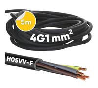 Kalitec H05VV-F - Cable de manguera (5 m, 4 x 1 mm², cable de alimentación 4G1 mm2 con conductor de protección, cable de PVC para interiores, cable eléctrico negro, cable de lámpara, cable flexible, 4
