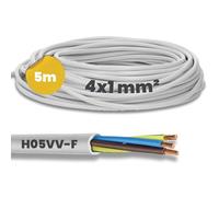 Kalitec H05VV-F - Cable de Manguera (5 m, 4 x 1 mm²) Con Conductor de Protección - Cable de Alimentación 4G1 mm2 de PVC Para Interiores, Eléctrico Blanco, Flexible Para Lámpara