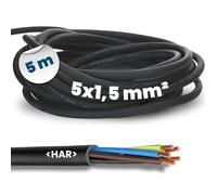 Kalitec H07RN-F 5 x 1,5 mm² Cable de Goma Con Conductor de Protección Para Exteriores I Eléctrico Negro Flexible I Resistente a Los Rayos UV y Al Aceite I de Conexión 5G1,5