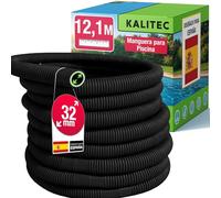 Kalitec Manguera de piscina 32mm 12,1m negro - Manguera flexible & desmontable - Tubo para bomba, Skimmer & filtro de arena - Tubo de bomba 32 mm Diámetro interior
