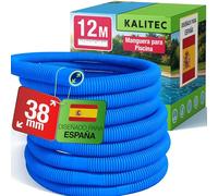 Kalitec Manguera de piscina 38mm 12m azul - Manguera flexible & desmontable - Tubo para bomba, Skimmer & filtro de arena - Tubo de bomba 38 mm Diámetro interior
