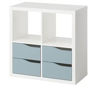 KALLAX Estantería con 4 cajones en forma de onda, color blanco, gris claro y azul, 77 x 77 cm