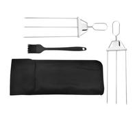 KALLORY 2 Piezas Brochetas de Metal para Barbacoa con Diseño de Triple Tenedor Retráctil de Acero Inoxidable y Mango Cómodo con Cepillo para Aceite, Ideales para Pollo y Verduras