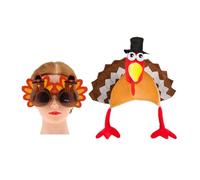 KALLORY 2 Piezas de Accesorios de Carnaval Forma de Pavo y Gafas Divertidas, Sombrero y Gafas Cómodos para Fiesta de Acción de Gracias y Actividades Comunitarias