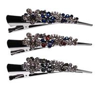 KALLORY 3pcs pinzas de pelo de cocodrilo diamantes de imitación flor pico de pato clips de metal con dientes para mujeres accesorios de joyería para el cabello