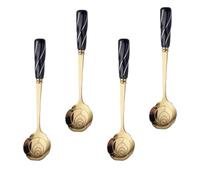 KALLORY 4 Cucharas de Postre Reutilizables Mango de Cerámica de Acero Inoxidable en Forma de Flor y Fáciles de Limpiar para Café y Azúcar