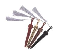 KALLORY 4 Piezas Marcapáginas de Madera con Forma de Espada, Marcapáginas Chino Antiguo con Borla y Colgante de Espada, Portátil, Protege Libros, para Oficina y Hogar, Lectores y Amantes