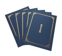 KALLORY 5 Fundas para Documentos A4 Estampado Dorado, Papel Azul, para Presentar y Proteger Certificados y Diplomas en Oficina o Casa