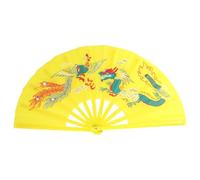 KALLORY Abanico Práctico y Resistente Plegable de Plástico Chino Amarillo Diseño Delicado para Artes Marciales y Uso Diario para Taichí y Danza