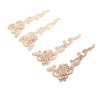 KALLORY Apliques de Madera Tallada Decorativos 4 Piezas Adhesivos de Madera Maciza Color Caqui para Muebles y Pared para del Hogar