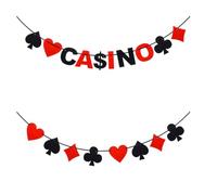 KALLORY Banderines de Póquer de 2 M en Fieltro para Decoración Creativa y Colgante, 2 Piezas para Fiestas Temáticas Las Vegas y Bares