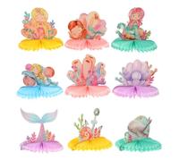 KALLORY Decoración Centro de Mesa Temática Sirena para Cumpleaños Niña 9 Piezas de Papel Fácil Montaje y Diseño Vibrante para Fiesta Mágica