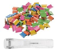 KALLORY Dispensador Metálico de Clips de Papel Mediano 100 Clips de 15 Mm Recambios Reutilizables para Documentos Grapadora de Oficina y Material Escolar Resistentes y Color Aleatorio