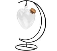 KALLORY Frasco Decorativo de Vidrio en Forma de Corazón Soporte Metálico y Tapón de Corcho, Botella Colgante para Micropaisajes y Ambientación de Espacios Interiores