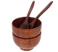 KALLORY Juego de Tazones de Madera Redondos para Sopa y Ensalada, Ligero y Estable, Adecuado para Utensilios de Cocina y Comida Casera, Color Marrón Natural