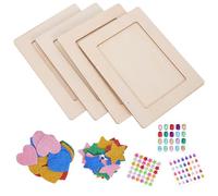 KALLORY Kit de Marcos de Fotos de Madera sin Terminar, 4 Unidades, con Pegatinas Decorativas de Estrellas y Corazones, Marco DIY para Manualidades Infantiles y Decoración Creativa