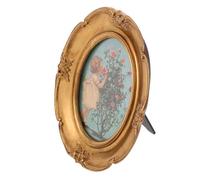 KALLORY Marco de Ovalado para Colgar Pared Mesa Vintage de Resina Dorado Estilo Europeo Diseño Antiguo y Elegante, Adecuado para Oficina o Cafetería