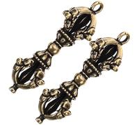 KALLORY Mini Vajra Tibetano Decorativo de Latón Puro, Set de 2 Unidades, Mortero Vajra Compacto para Escritorio, Adorno Artesanal para Decoración y Amuleto Tibetano