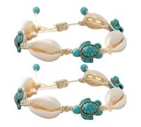 KALLORY Pulsera de Concha Versátiles 2 Piezas para Usar como Pulsera o Tobillera en Vacaciones de Verano Boho Dijes de Tortuga para Playa