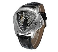 KALLORY Winner Reloj Mecánico Automático para Hombre con Esfera Negra y Correa PU Plateada Diseño Clásico para Uso Diario y Escenarios Profesionales