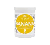 Kallos Mascarilla capilar fortificante con extracto de plátano Cosmetics KJMN para cabello seco y frágil. protege del daño alor de las herramientas de peinado. Enriquecida oliva y vitaminas. 1 litro.