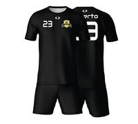 KALLPA SPORT Equipación Deportiva de fútbol personalizada. Niños y adultos. 100% sublimación. Camiseta y calzona. Personaliza con tu nombre, escudo, número y sponsor. Varios Modelos. (NEGRO, COMPLETO)