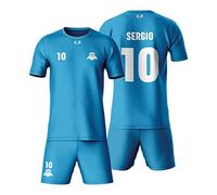 KALLPA Sport Equipación Deportiva de fútbol Personalizada. Niños y Adultos. 100% sublimación. Camiseta y calzona. Personaliza con Nombre, Escudo, número y Sponsor. Varios Modelos. (Celeste, Completo)