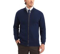 Kallspin Cárdigan de algodón puro con cremallera completa para hombre, cuello alto, clásico, ligero, Azul marino, XX-Large