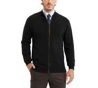 Kallspin Cárdigan de algodón puro con cremallera completa para hombre, cuello alto, clásico, ligero, Negro, Large