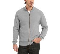 Kallspin Cárdigan de punto con cremallera completa para hombre, cuello alto, de algodón puro, suéter clásico y ligero, Gris claro, XX-Large